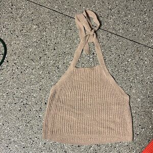 ribbed halter open back tan cami tank